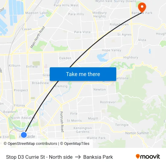 Stop D3 Currie St - North side to Banksia Park map