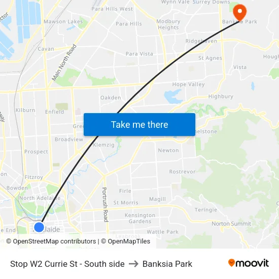 Stop W2 Currie St - South side to Banksia Park map