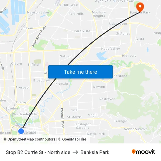 Stop B2 Currie St - North side to Banksia Park map