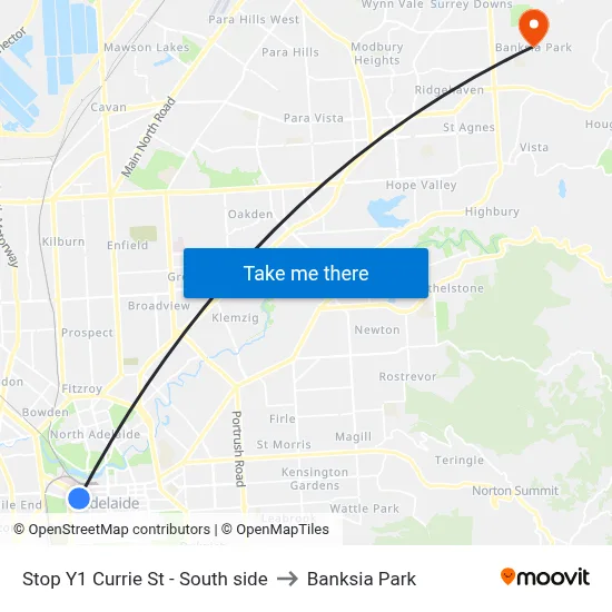 Stop Y1 Currie St - South side to Banksia Park map