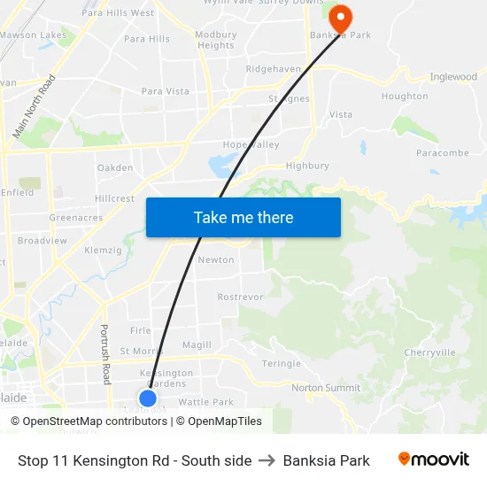 Stop 11 Kensington Rd - South side to Banksia Park map