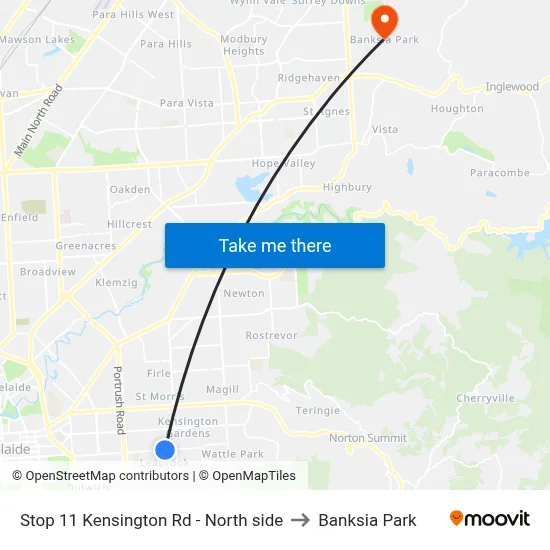 Stop 11 Kensington Rd - North side to Banksia Park map