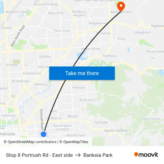 Stop 8 Portrush Rd - East side to Banksia Park map