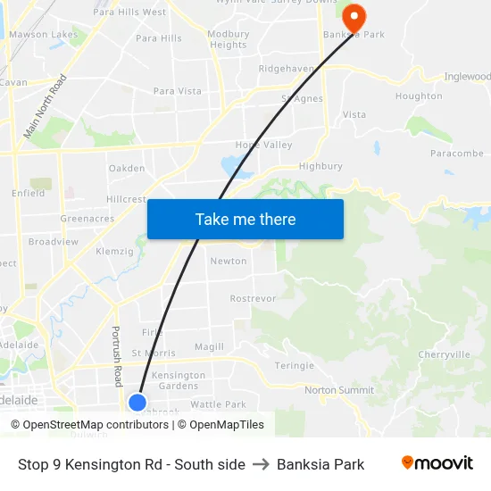 Stop 9 Kensington Rd - South side to Banksia Park map