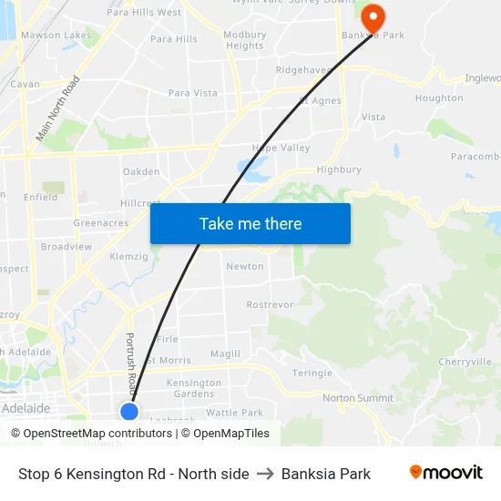 Stop 6 Kensington Rd - North side to Banksia Park map