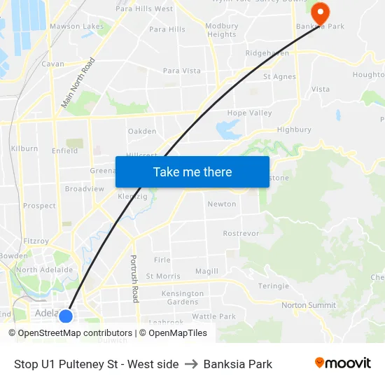 Stop U1 Pulteney St - West side to Banksia Park map