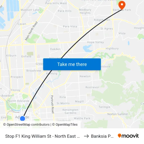 Stop F1 King William St - North East side to Banksia Park map