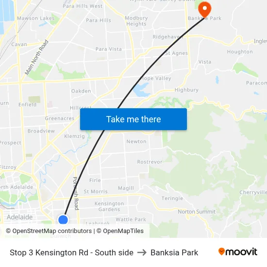 Stop 3 Kensington Rd - South side to Banksia Park map