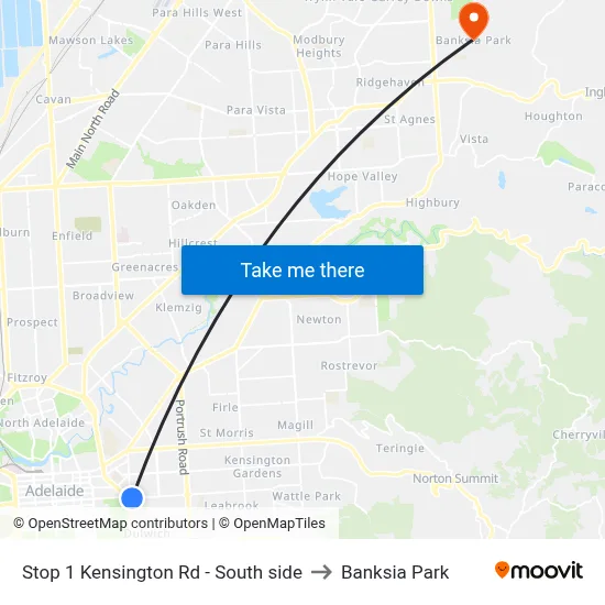 Stop 1 Kensington Rd - South side to Banksia Park map
