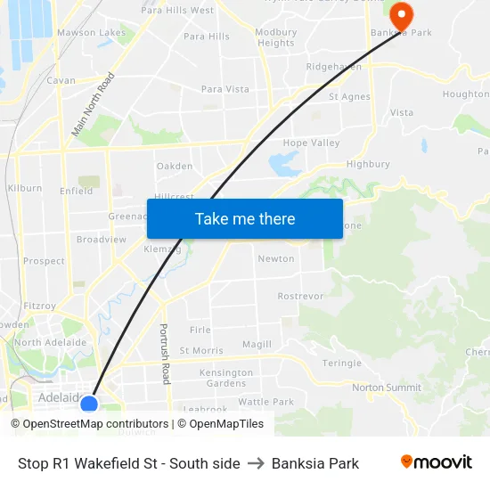 Stop R1 Wakefield St - South side to Banksia Park map