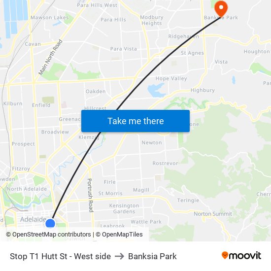 Stop T1 Hutt St - West side to Banksia Park map