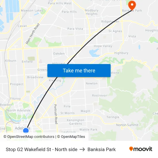 Stop G2 Wakefield St - North side to Banksia Park map