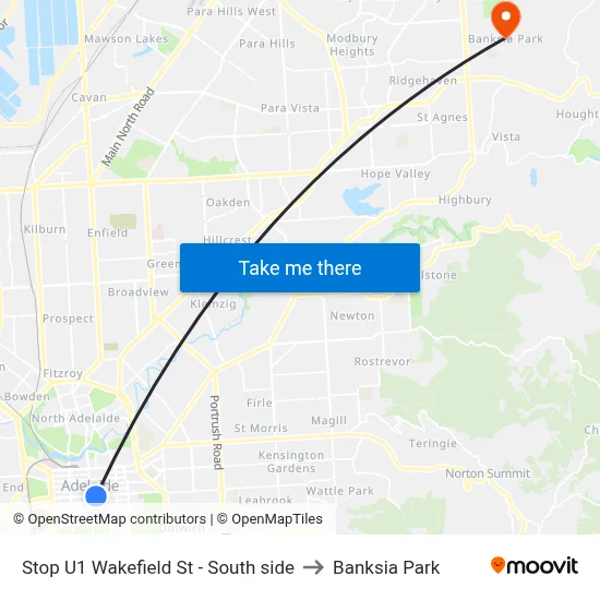 Stop U1 Wakefield St - South side to Banksia Park map