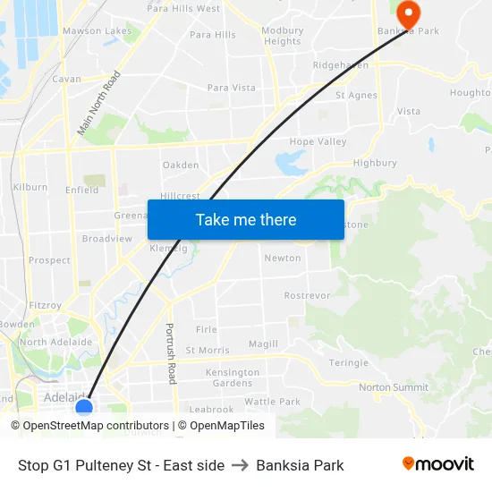 Stop G1 Pulteney St - East side to Banksia Park map