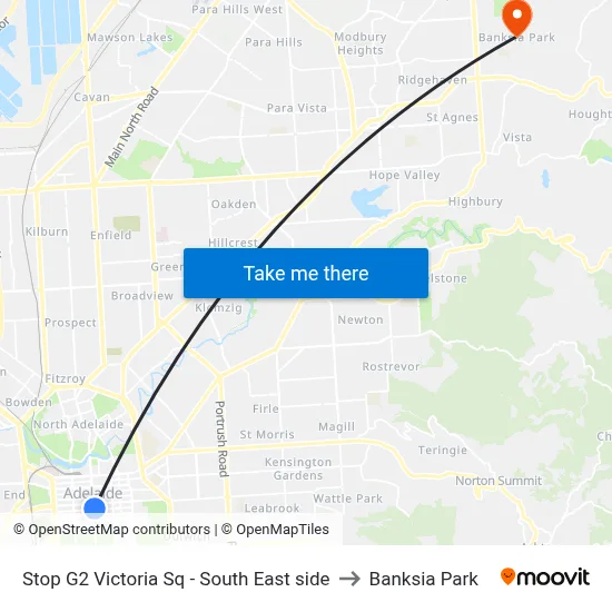 Stop G2 Victoria Sq - South East side to Banksia Park map