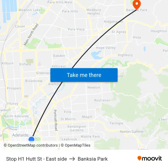 Stop H1 Hutt St - East side to Banksia Park map