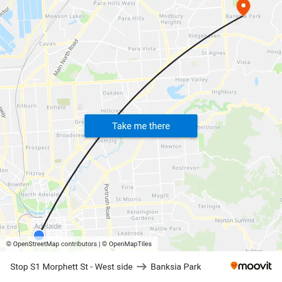 Stop S1 Morphett St - West side to Banksia Park map