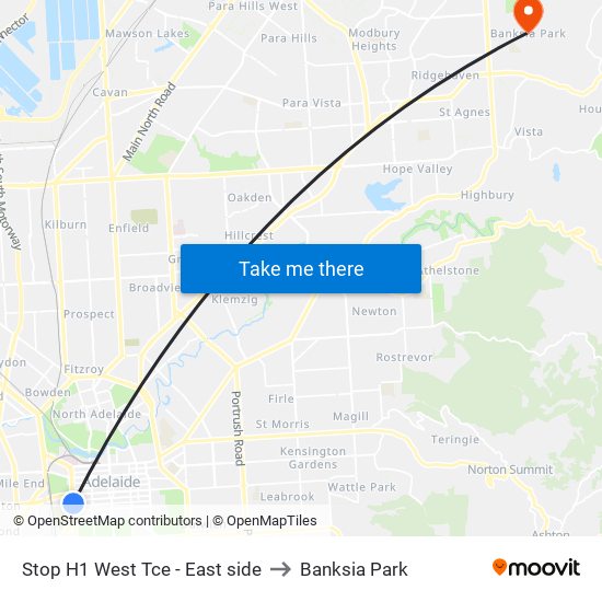 Stop H1 West Tce - East side to Banksia Park map