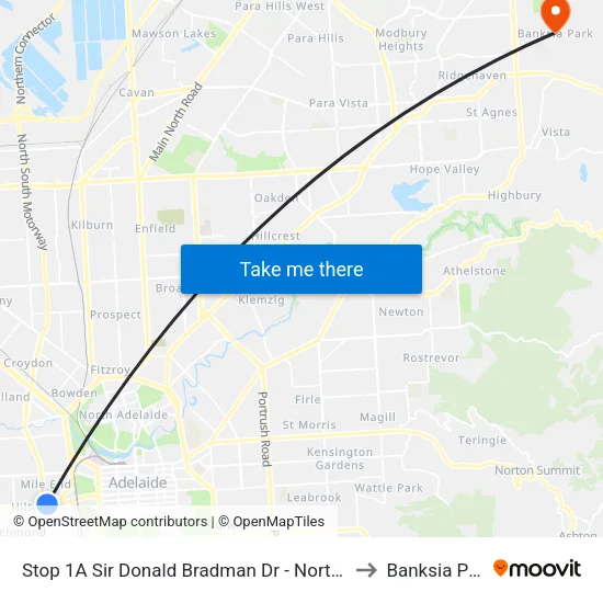 Stop 1A Sir Donald Bradman Dr - North side to Banksia Park map