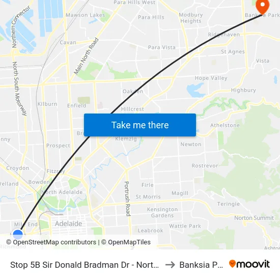 Stop 5B Sir Donald Bradman Dr - North side to Banksia Park map