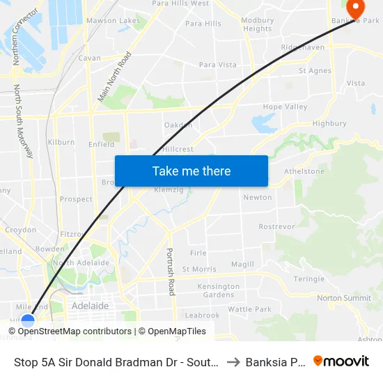Stop 5A Sir Donald Bradman Dr - South side to Banksia Park map