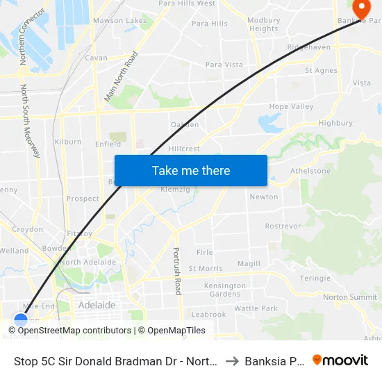 Stop 5C Sir Donald Bradman Dr - North side to Banksia Park map