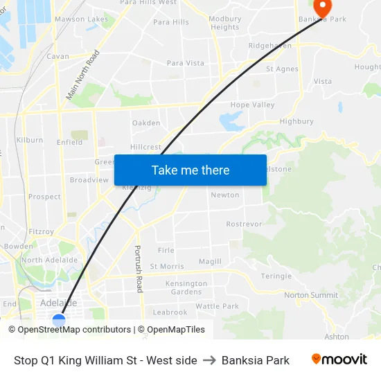 Stop Q1 King William St - West side to Banksia Park map