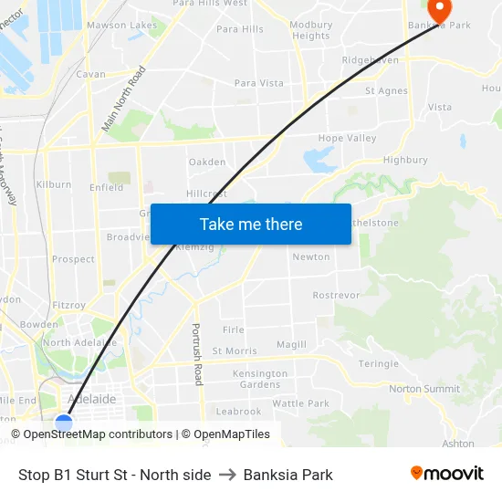 Stop B1 Sturt St - North side to Banksia Park map