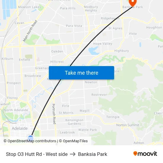 Stop O3 Hutt Rd - West side to Banksia Park map