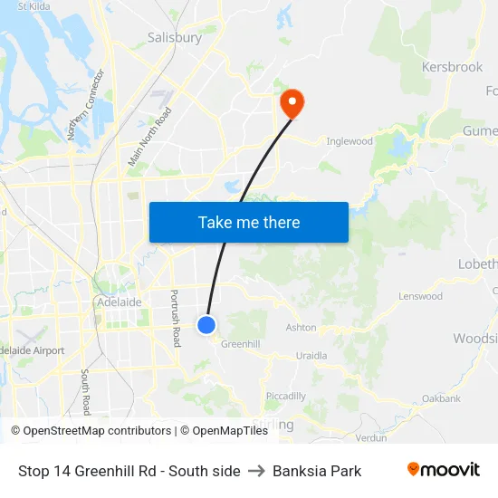 Stop 14 Greenhill Rd - South side to Banksia Park map