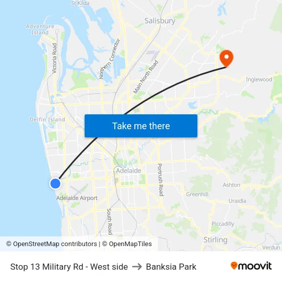 Stop 13 Military Rd - West side to Banksia Park map