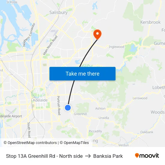 Stop 13A Greenhill Rd - North side to Banksia Park map