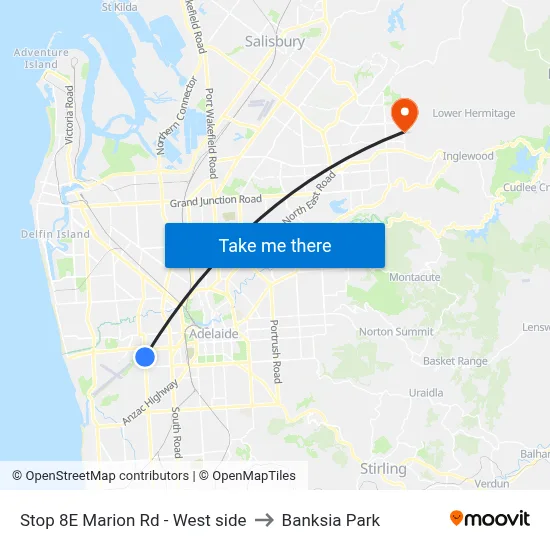 Stop 8E Marion Rd - West side to Banksia Park map