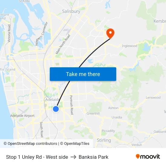 Stop 1 Unley Rd - West side to Banksia Park map