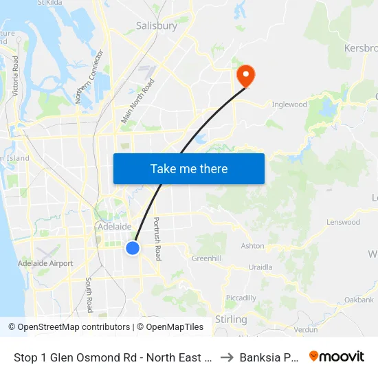 Stop 1 Glen Osmond Rd - North East side to Banksia Park map