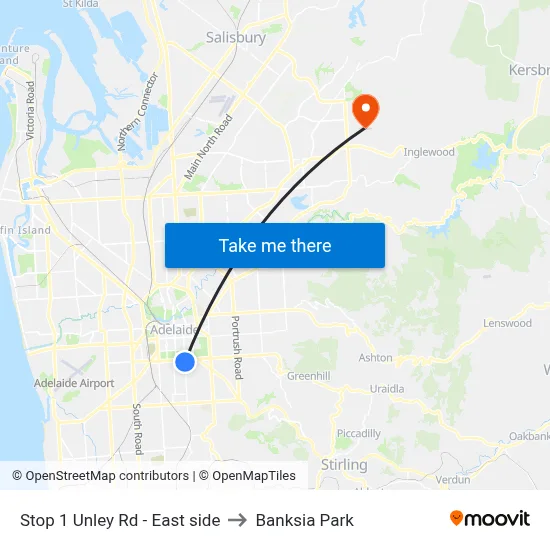 Stop 1 Unley Rd - East side to Banksia Park map