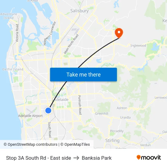 Stop 3A South Rd - East side to Banksia Park map