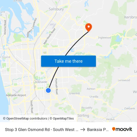 Stop 3 Glen Osmond Rd - South West side to Banksia Park map