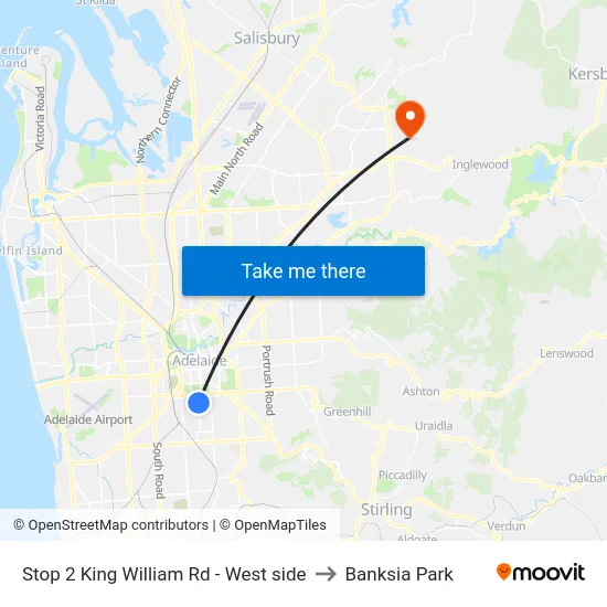 Stop 2 King William Rd - West side to Banksia Park map