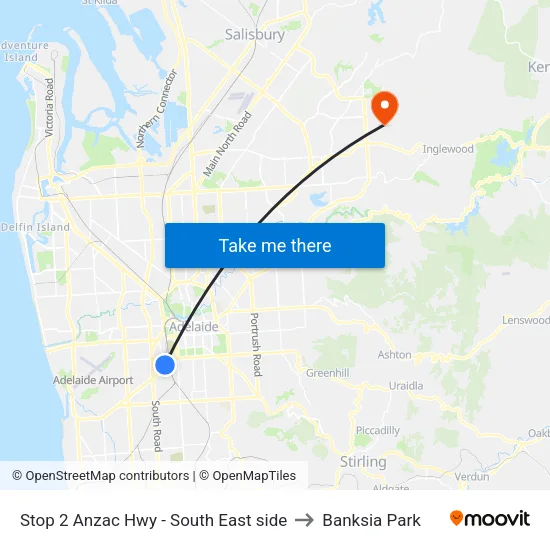 Stop 2 Anzac Hwy - South East side to Banksia Park map