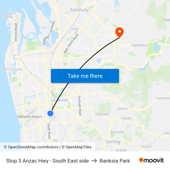 Stop 3 Anzac Hwy - South East side to Banksia Park map
