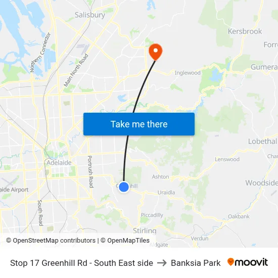 Stop 17 Greenhill Rd - South East side to Banksia Park map