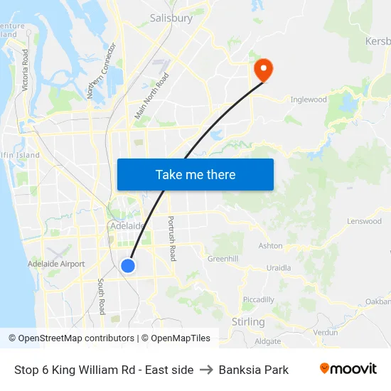 Stop 6 King William Rd - East side to Banksia Park map