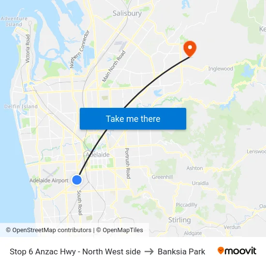 Stop 6 Anzac Hwy - North West side to Banksia Park map
