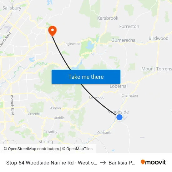 Stop 64 Woodside Nairne Rd - West side to Banksia Park map