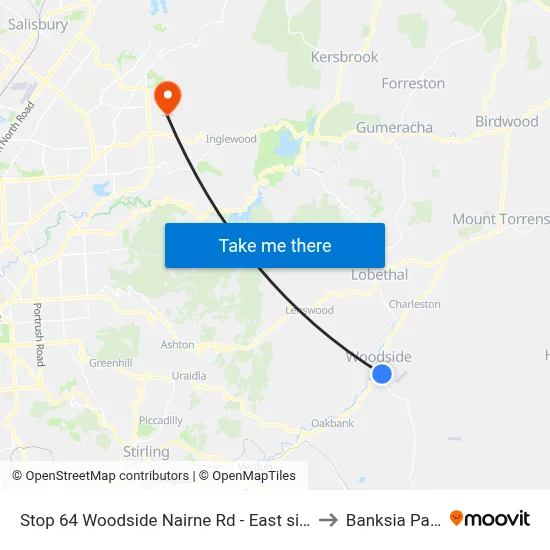 Stop 64 Woodside Nairne Rd - East side to Banksia Park map