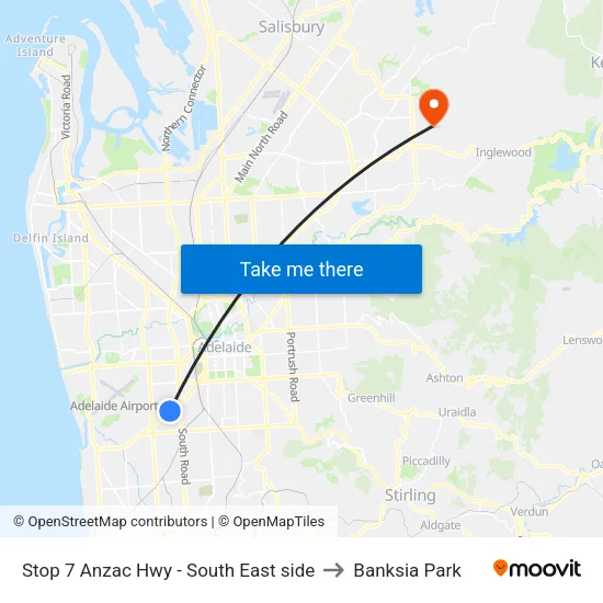 Stop 7 Anzac Hwy - South East side to Banksia Park map