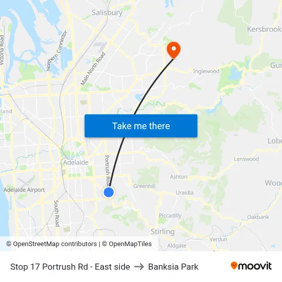 Stop 17 Portrush Rd - East side to Banksia Park map