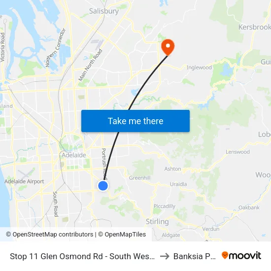 Stop 11 Glen Osmond Rd - South West side to Banksia Park map