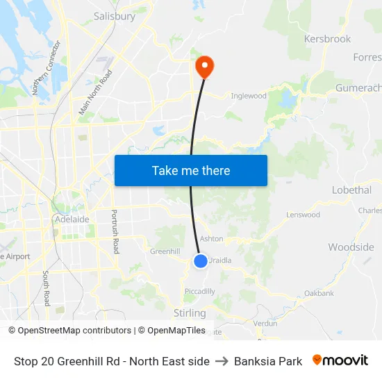 Stop 20 Greenhill Rd - North East side to Banksia Park map